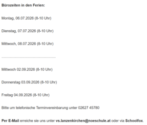 Bürozeiten in den Ferien